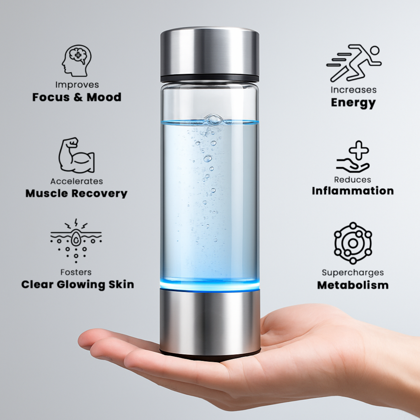 Hydrogen Water Bottle - Ionized H₂ Generator